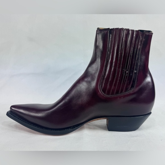 VTG Nogales Chelsea Stacked Heel Ankle Cowboy Boot Handmade Mexico Burgundy 11.5 main image 11